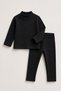 Unisex Ribbed Knit 2-Piece Set – Gray and Black Long-Sleeved Mock Neck Top and Leggings Underwear - 2