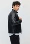Men's Leather Jacket with Zipper and Two Zippered Pockets - 5