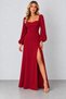 Women's Long-Sleeved, Slit-Front, Long Dress with Balloon Sleeves, Imported Crepe Fabric, Waist-Fitted, Elegant Style, Timeless Grace - 4
