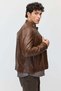 Men's Leather Jacket with Zipper and Two Zippered Pockets - 4