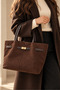 Women's Suede-Look Shoulder Bag with Gold Buckle - 2