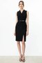 Black Women's Dress with Arched Wrap Neckline 05464