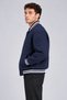 Men's Oversized College-Style Melton Cashmere Bomber Jacket, Navy Blue - 3