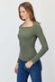 Women's Square Neck Ribbed Long Sleeve Blouse - 3