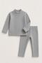 Unisex Ribbed Knit 2-Piece Set – Gray and Black Long-Sleeved Mock Neck Top and Leggings Underwear - 3