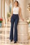 Women's Flared Skinny Jeans, Solid Dark Blue, 867-24 - 3