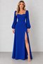 Women's Long-Sleeved, Slit-Front, Long Dress with Balloon Sleeves, Imported Crepe Fabric, Waist-Fitted, Elegant Style, Timeless Grace - 3
