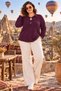Women's Plus Size Crystal Fabric Polo Collar Long Sleeve Blouse - 2