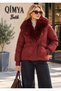 ROBIN Women's Fur-Trimmed Collar and Cuffs, Detachable Raglan Sleeves, Oversized Short Puffer Coat - 5