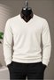 Men's Standard Fit, Regular Cut, Soft-Textured, Pilling-Resistant White V-Neck Knit Sweater