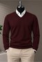 Men's Standard Fit, Regular Cut, Soft-Textured, Pilling-Resistant Burgundy V-Neck Knit Sweater