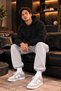 Men's Baggy Adjustable Cuff, 3-Thread Brushed Inside Hem, Wide-Leg Fit, Comfortable Gray Sweatpants RF0563 - 4