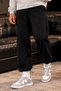 Men's Baggy Adjustable Cuff 3-Thread Brushed Inside Loose Fit Comfortable Black Sweatpants RF0563