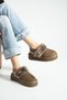 Women's Winter House Slippers with Elastic Back and Fur-Lined Design for Indoor and Outdoor Use - Taupe Color - 3