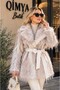 ROBIN Women's Leather-Belted Tasseled Faux Fur Coat