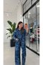Blue-Printed Denim Set, Blue - 5