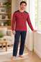100% Cotton Men's Pajama Set, Long-Sleeved, Relaxed Fit - 6