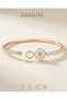 Women's Cuff Bracelet, Gold-Toned, with Flower Motif and Zircon Stones - 7