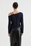 Women's Boat Neck Long-Sleeved Blouse with Leather Buckle Detail - 2