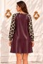 Women's Long-Sleeved, Crew Neck, Leopard Print, Sleeve Detail, Mini-Length Leather Dress - 3