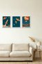 لوحة فنية من خشب MDF مقاس 30x40 سم، بتصميم مستوحى من طابع الفضاء القديم، تتكون من 3 قطع، ومجموعة ديكور للحائط. - 4