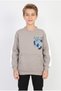Boys' Three-Ply Heathered Sweatshirt with "Bulls" Print on the Back and Striped Sleeve Detail for Everyday Wear - 2