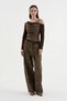 Women's Boat Neck Long-Sleeved Blouse with Leather Buckle Detail - 3