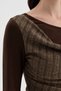 Women's Boat Neck Long-Sleeved Blouse with Leather Buckle Detail - 6