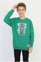 Boys' Three-Ply Heathered Front and Sleeve-Printed Kangaroo Pocket Casual Sweatshirt - 3