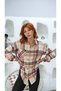 Women's Pink and Ecru Plaid Button-Down Oversized Shirt - 3