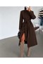 Women's Long Coat with a Mock Neck, Buttons, Lined Body, and Belted Design - 2