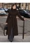 Women's Long Coat with a Mock Neck, Buttons, Lined Body, and Belted Design - 5