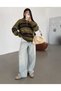 Women's Polo Collar, Button Detail, Striped, Oversized, Soft Sweater - 3