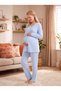 New Season Blue Shawl Collar Fleece Winter-Style Long-Sleeve Maternity and Postpartum Robe and Pajama Set - 5