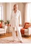 New Season Ecru Shawl Collar Fleece-Lined Winter-Style Long-Sleeve Maternity and Postpartum Robe and Pajama Set - 2