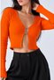 Women's Cropped Knit Cardigan with Chain-Accented Detail at the Front
