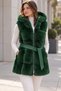 Women's Hooded Plush Vest with Belt Detail, Faux Leather Accents, Zip Detail, Sleeveless, and Zippered Pockets—Long Vest