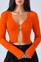 Women's Cropped Knit Cardigan with Chain-Accented Detail at the Front - 2