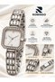 Women's Wristwatch with Chiseled Corners, Square Case, Stone Embellishments, Silver-Tone Steel Strap, 3 ATM Water-Resistant, Elegant Bracelet-Style Analog Watch - 6