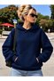 Navy Blue "Love" Butterfly-Printed 3-Ply Shade Oversized Hooded Sweatshirt - 2