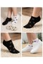 Women's 3-Piece Cotton Bear-Print Ankle Sock Set - 200-Needle Dense Woven (Black-Beige-White) - 3