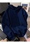 Navy Blue "Love" Butterfly-Printed 3-Ply Shade Oversized Hooded Sweatshirt - 4