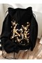 Black "Love" Butterfly-Printed 3-Ply Shadown Oversized Hooded Sweatshirt - 3