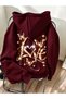 Burgundy "Love" Butterfly-Printed 3-Ply Shade Oversized Hooded Sweatshirt - 3