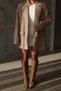 Beige Striped Oversized Melton Blazer Jacket - 5