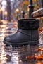 Bonny Kids' Black Waterproof EVA Winter Rain Boots with Plush Lining - 6