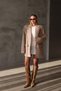 Beige Striped Oversized Melton Blazer Jacket - 4