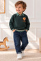Boys' 3-Piece Set: Embroidered Balloon-Print Sweatshirt, Plaid Shirt, and Jeans - 3