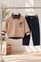 Boys' 3-Piece Set: Embroidered Balloon-Print Sweatshirt, Plaid Shirt, and Jeans