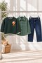 Boys' 3-Piece Set: Embroidered Balloon-Print Sweatshirt, Plaid Shirt, and Jeans - 2